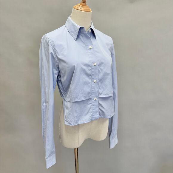 Tome Light Blue Poplin Button-Up Long Sleeve Blouse Open Back Size 2 - Picture 5 of 14